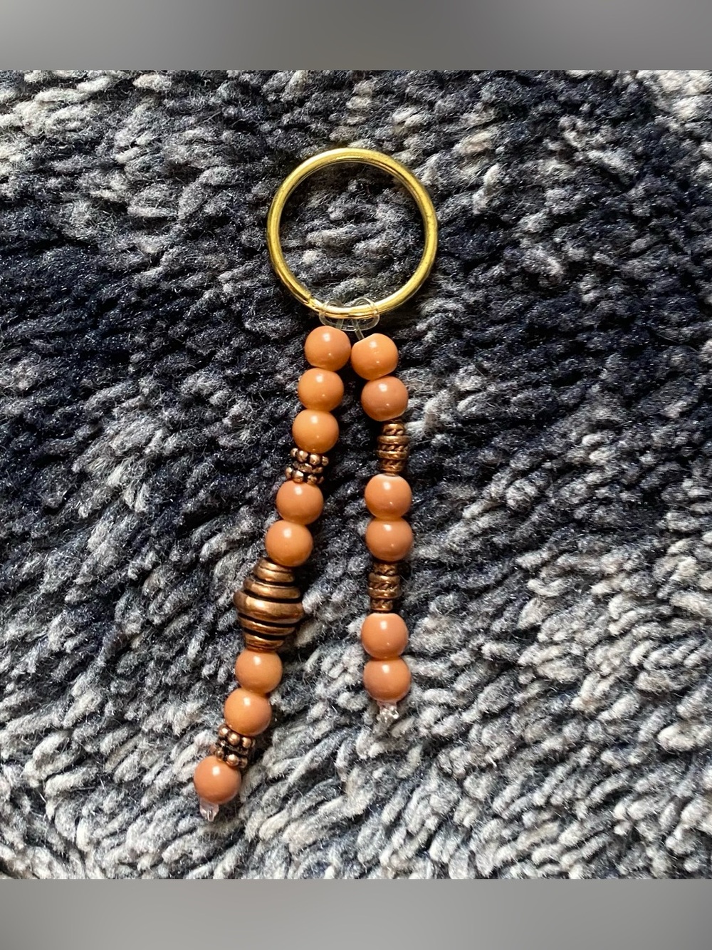 Handmade Orange & Bronze Beaded Keyring Keychain Bag Charm